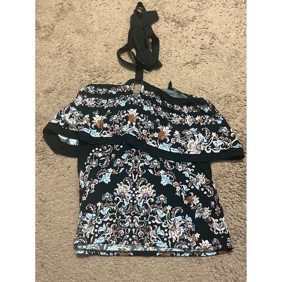 White House Black Market Floral Halter Top Sleeveless Blouse XXSP Ruffle - Picture 1 of 3
